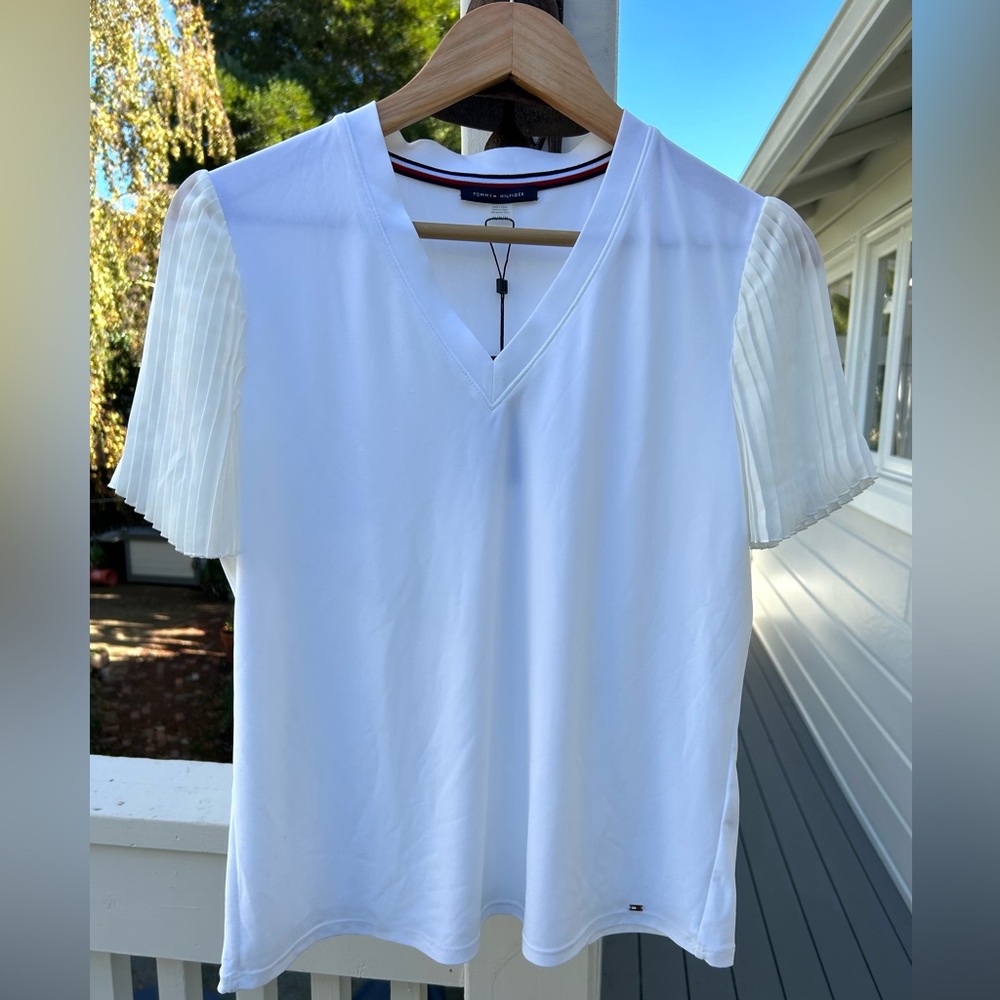 Tommy Hilfiger Pleated Sleeve V-Neck Top